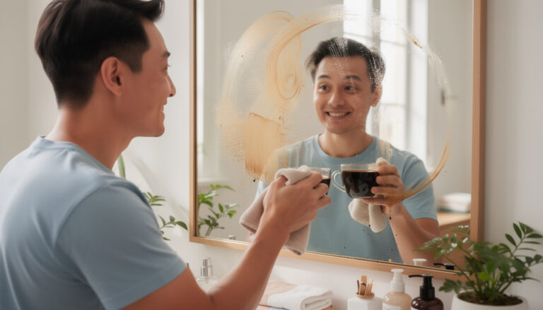 Dit is de bizarre reden dat je je spiegel moet schoonmaken met koffie
